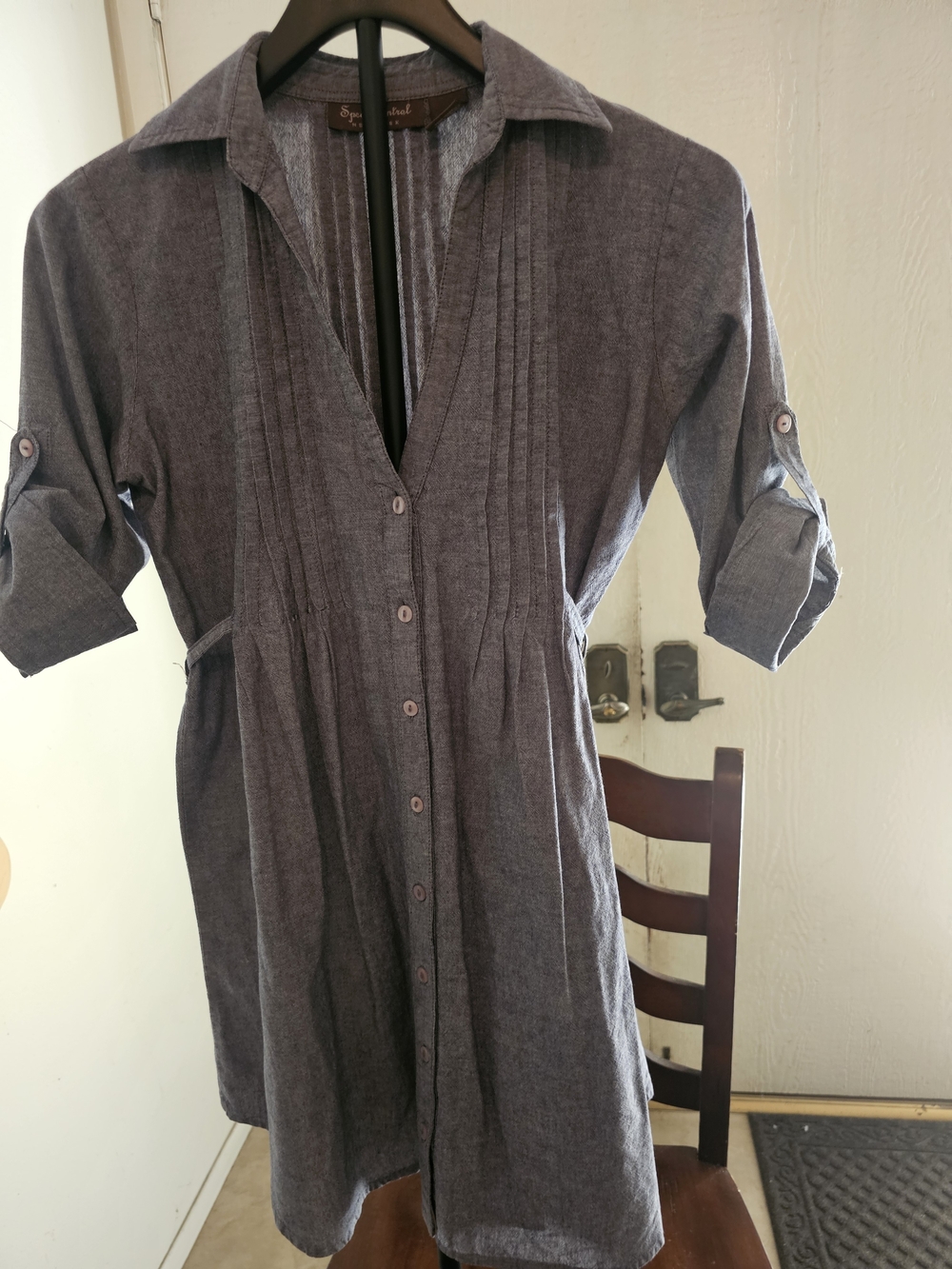 Speed Control Gray Pintuck Button-Front Shirt Jacket